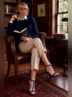 AERIN Carla  Blue T-Strap Snakeskin
Leather High Heel Designer Sandals, 8